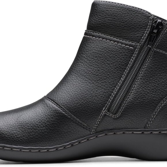 Women's Ankle Boot Leather Tumbled Black Casual Comfort Non-Skid Shoes - Picture 3 of 9